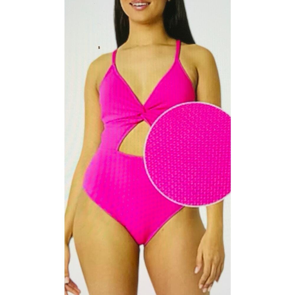 Decree women's/juniors cut out textured‎ one piece swimsuit size XS Hot Pink